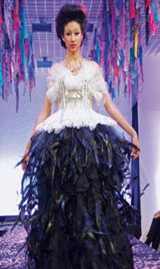 Kassy Kova, wearing an original design by Zandra Rhodes